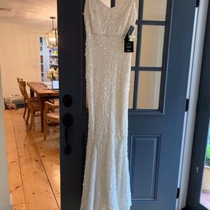 Lulus white/cream pearlescent sequined gown
